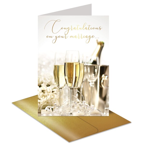 Better Office Products Wedding Congratulations Card W/Gold Shimmer Env, 5in. x 7in. Metallic Gold Foil, High Gloss, 1 Pc 64634 - main